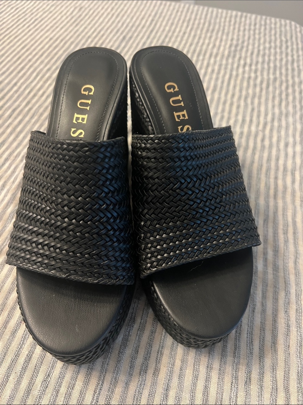 Guess Black Woven Slide Mules with Platform